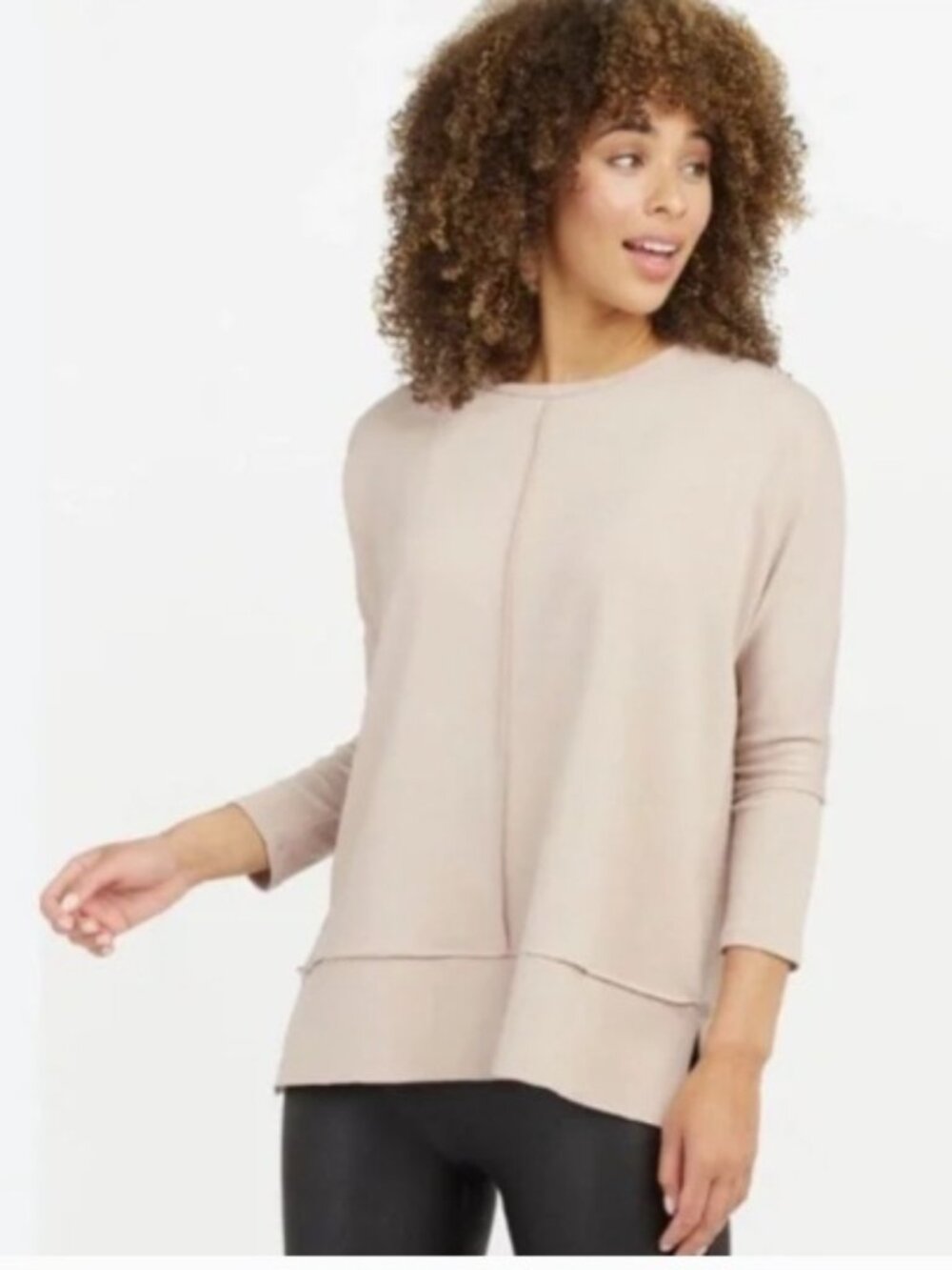 SPANX Perfect Length Oversized 3/4 Sleeves Pullover Sweater, Beige | Size Medium